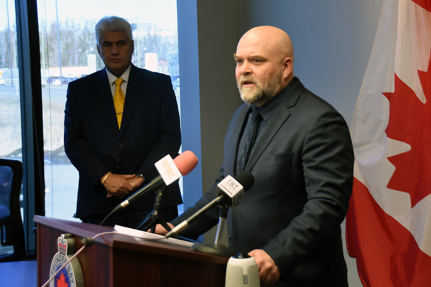 Detective Inspector Jeremy Pearson speaks at a media event